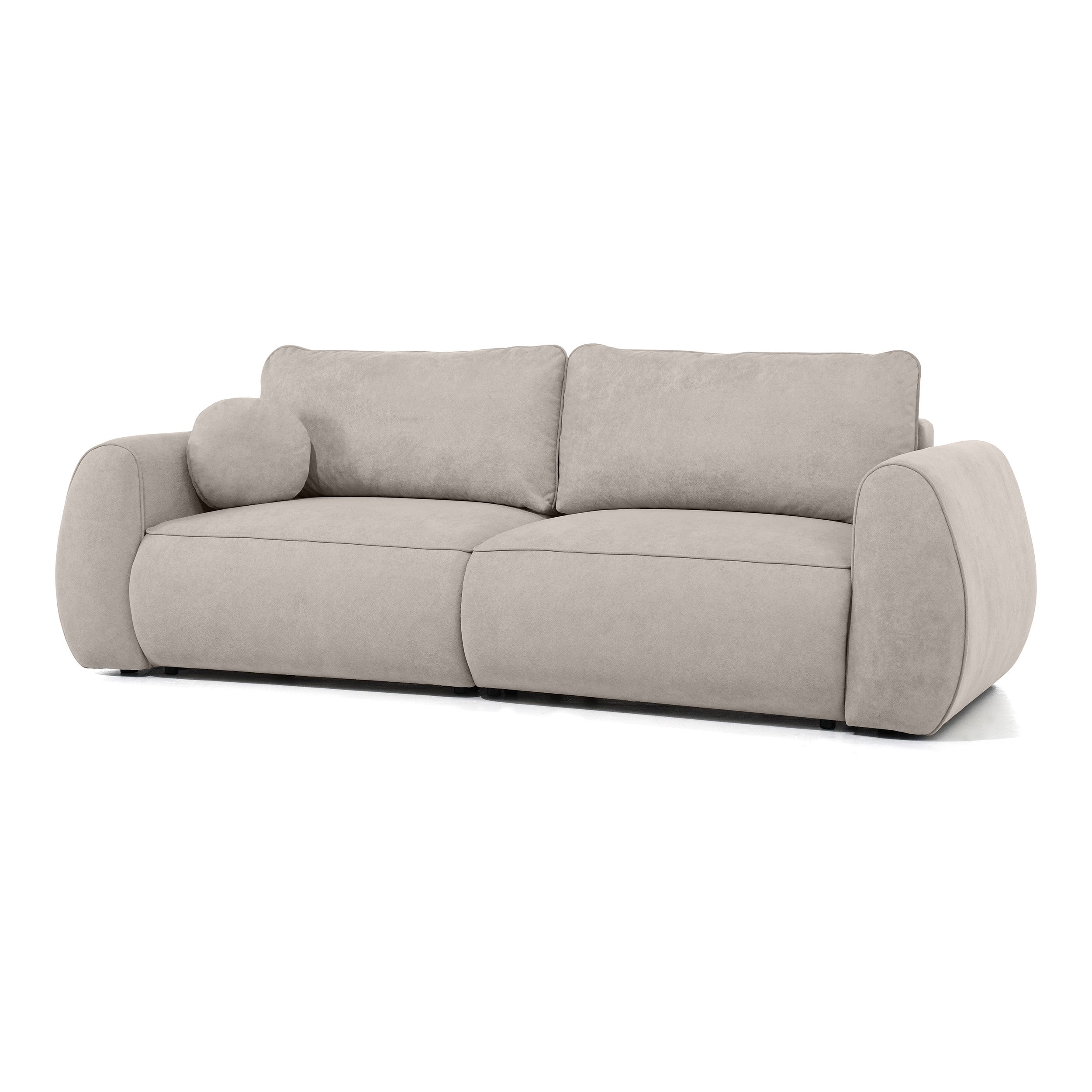 Labella Assunta modern bézs színű, kényelmes kanapé puha párnákkal és lekerekített karfákkal