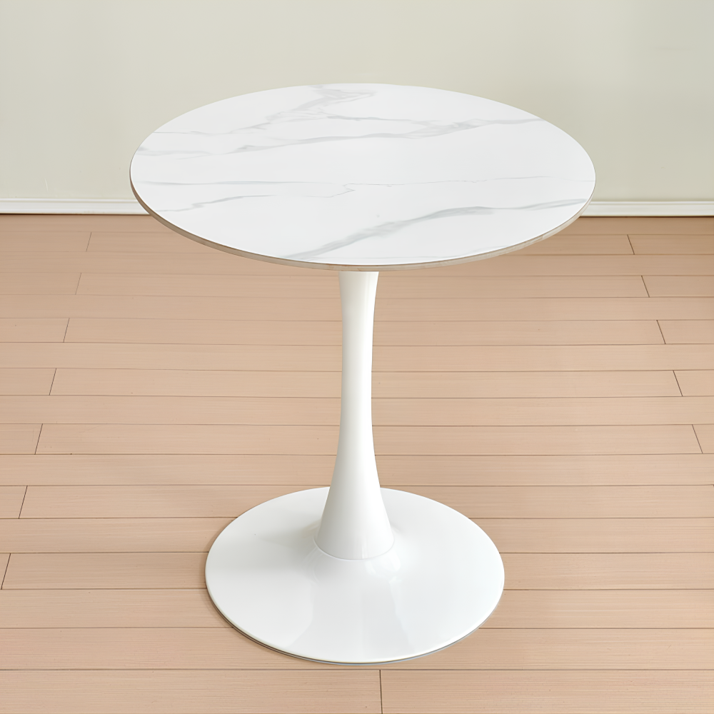 Étkezőasztal, világos márvány/fehér, átmérő 80 cm, LORIAN