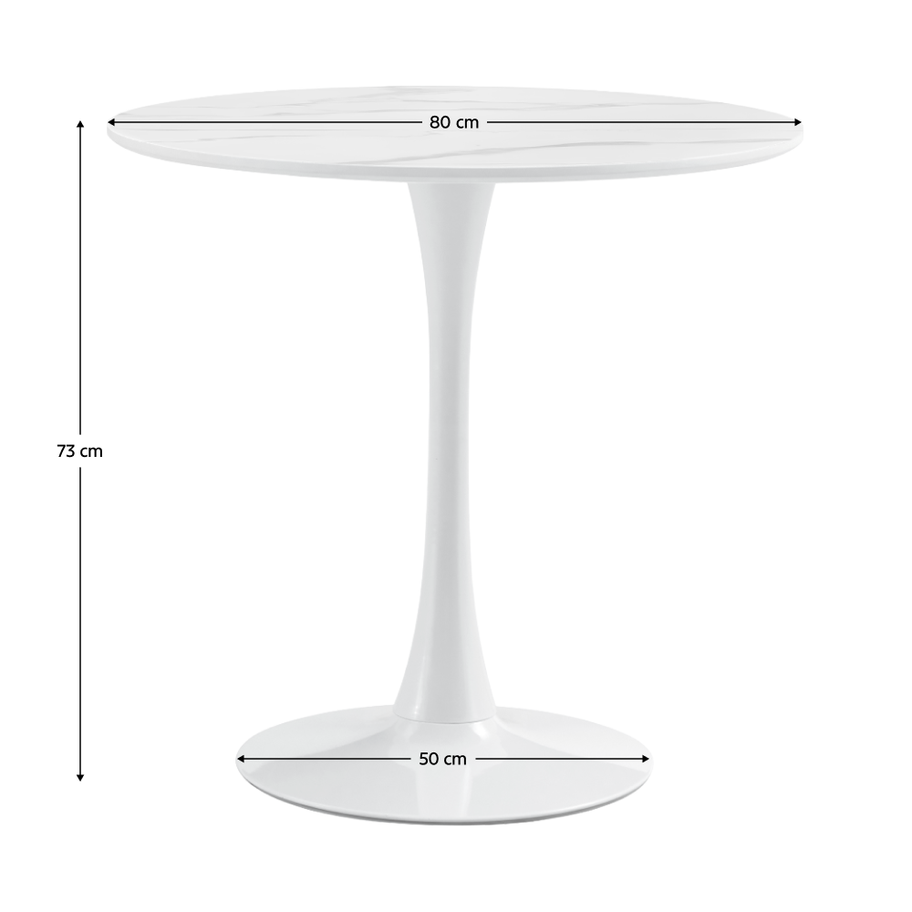 Étkezőasztal, világos márvány/fehér, átmérő 80 cm, LORIAN