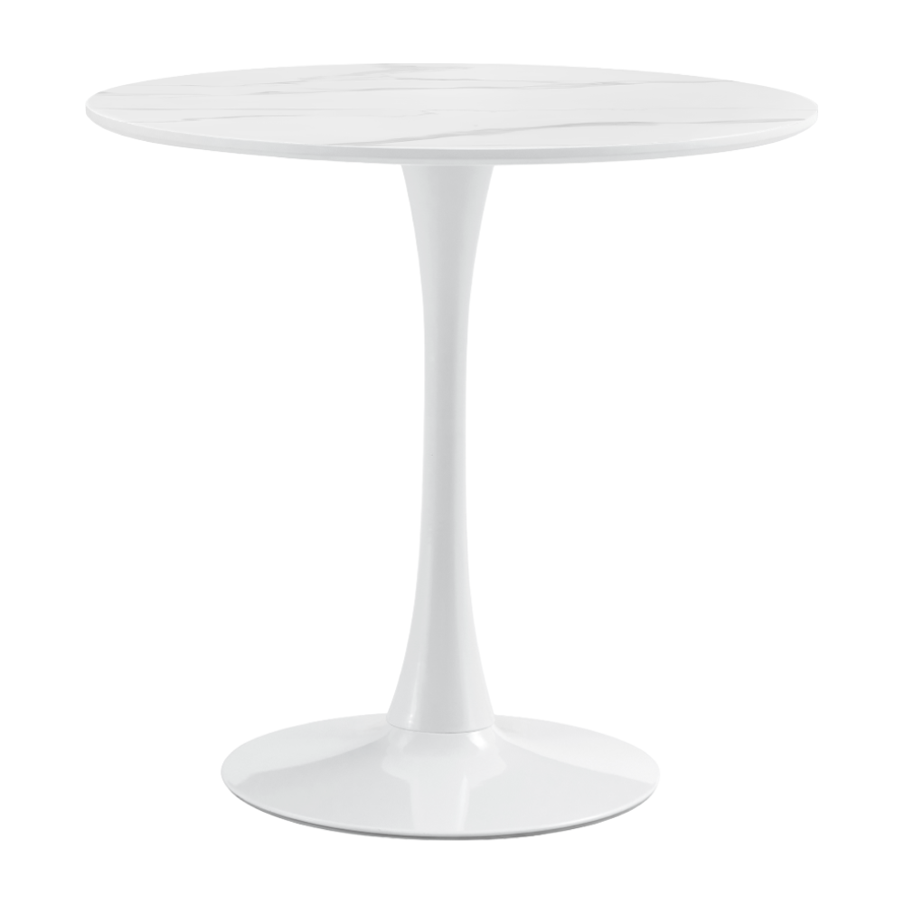 Étkezőasztal, világos márvány/fehér, átmérő 80 cm, LORIAN