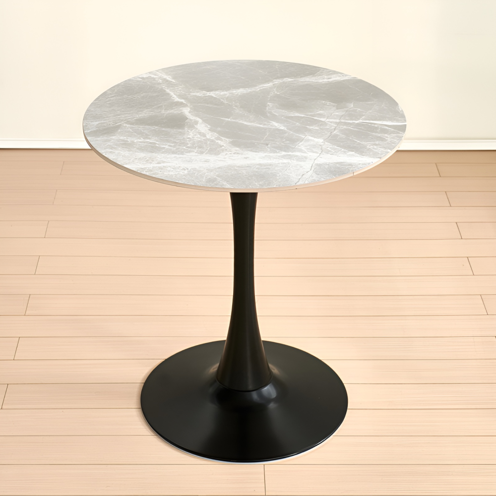 Étkezőasztal, világos márvány/fehér, átmérő 80 cm, LORIAN