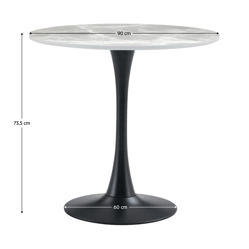 Étkezőasztal, világos márvány/fehér, átmérő 80 cm, LORIAN