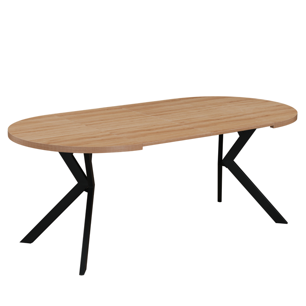 Kihúzható étkezőasztal, fehér/tölgy, 100-250x75,5 cm, LUKOS