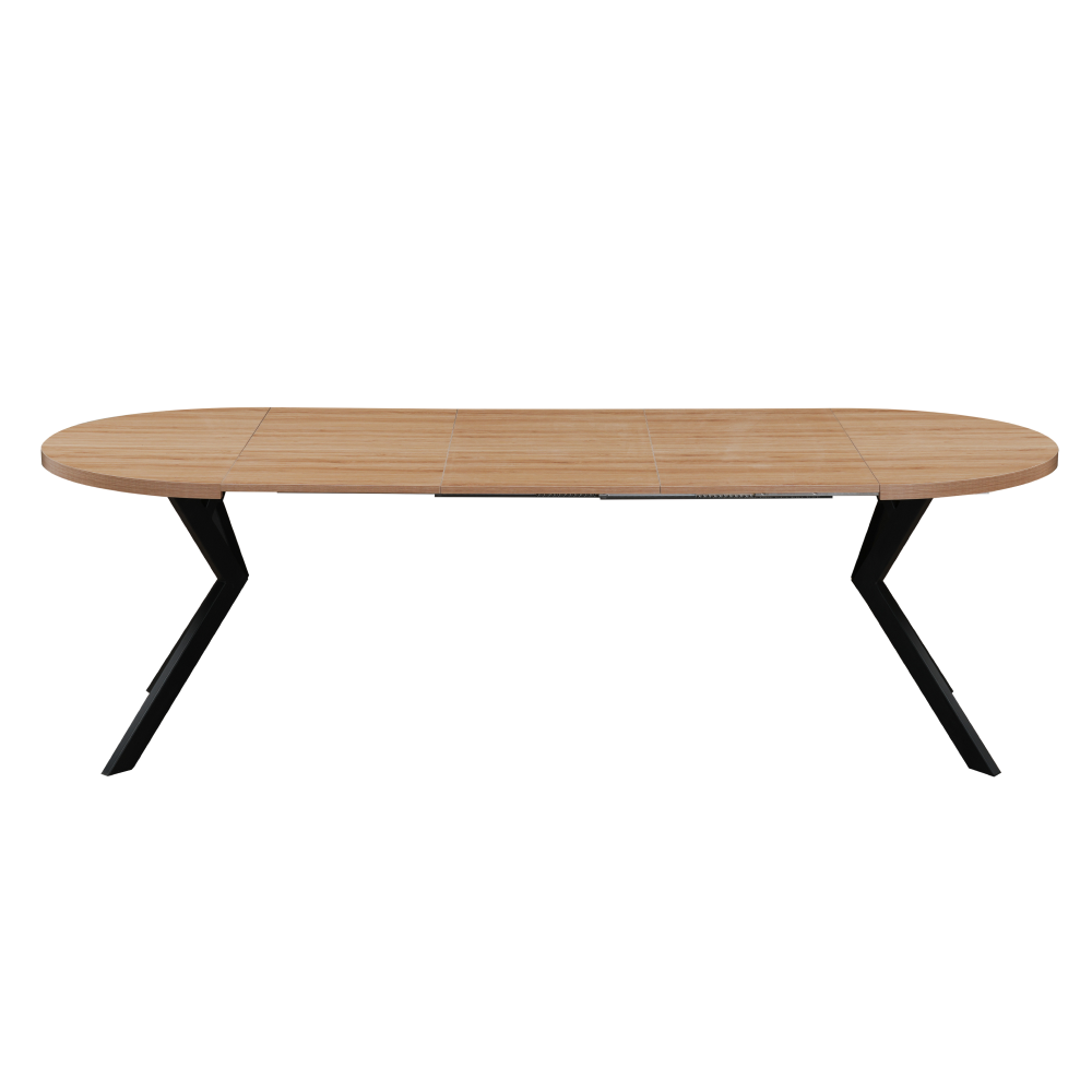 Kihúzható étkezőasztal, fehér/tölgy, 100-250x75,5 cm, LUKOS