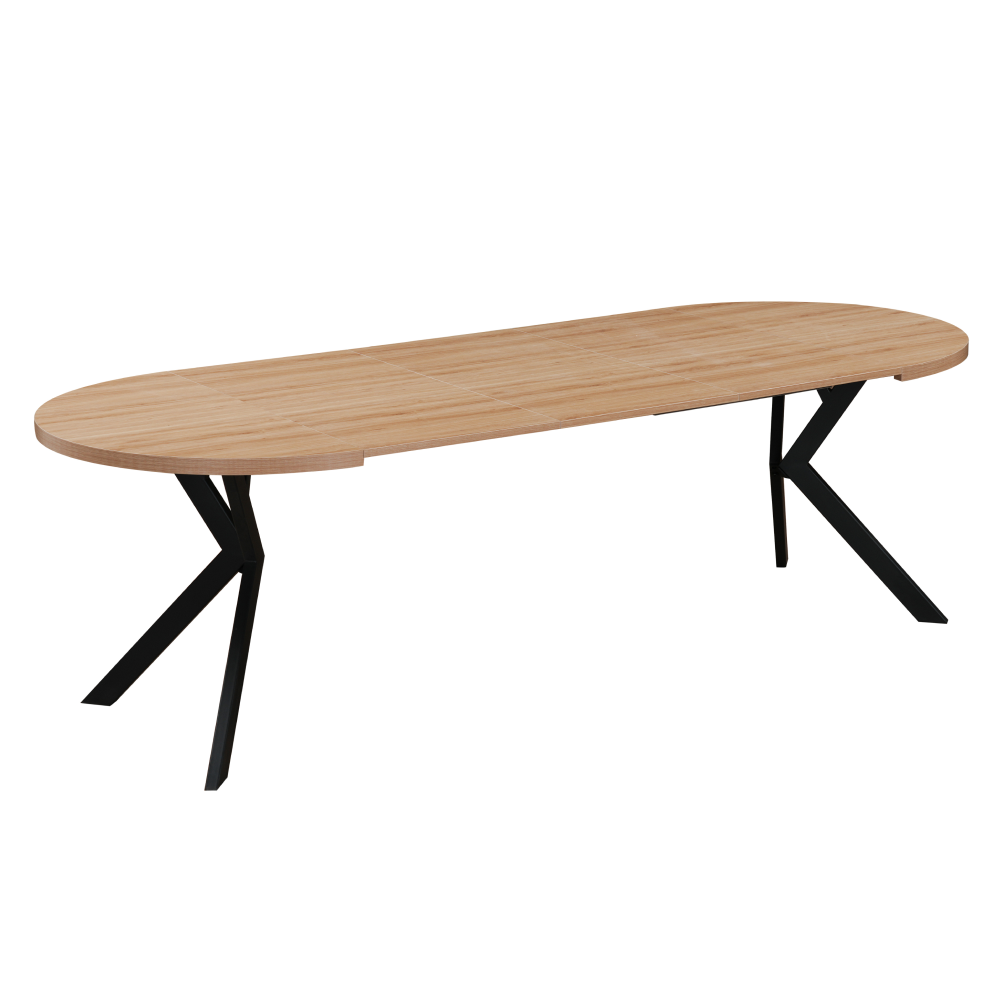 Kihúzható étkezőasztal, fehér/tölgy, 100-250x75,5 cm, LUKOS