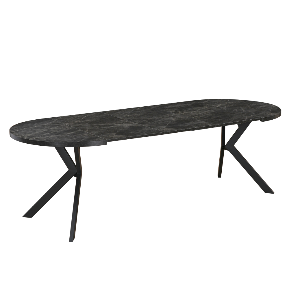 Kihúzható étkezőasztal, fehér/tölgy, 100-250x75,5 cm, LUKOS