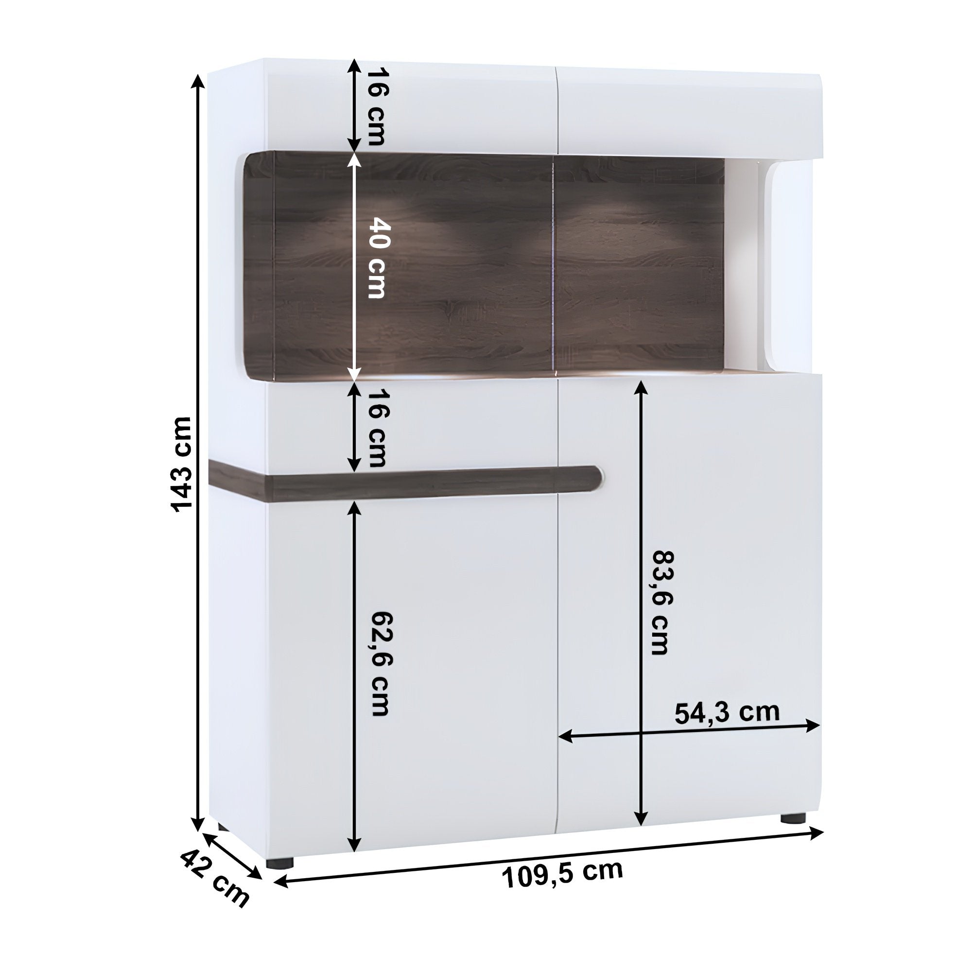 Vitrin, fehér extra magas fényű HG/trufla sonoma tölgy, LYNATET  33
