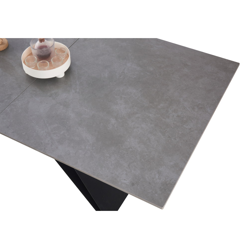 Kihúzható étkezőasztal, beton/fekete, 160-200x90 cm, MAJED