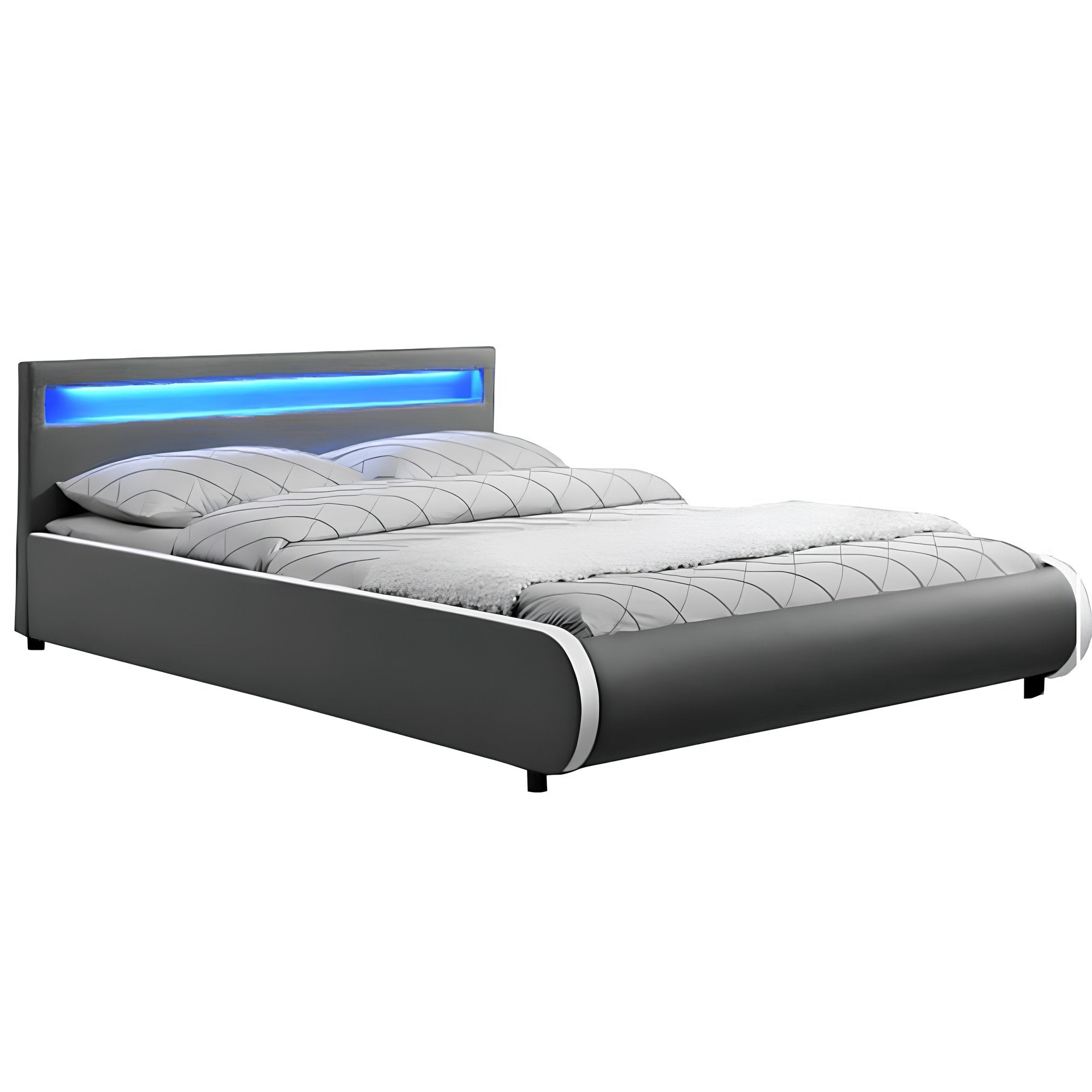 Franciaágy RGB LED világítással, szürke, DULCEA