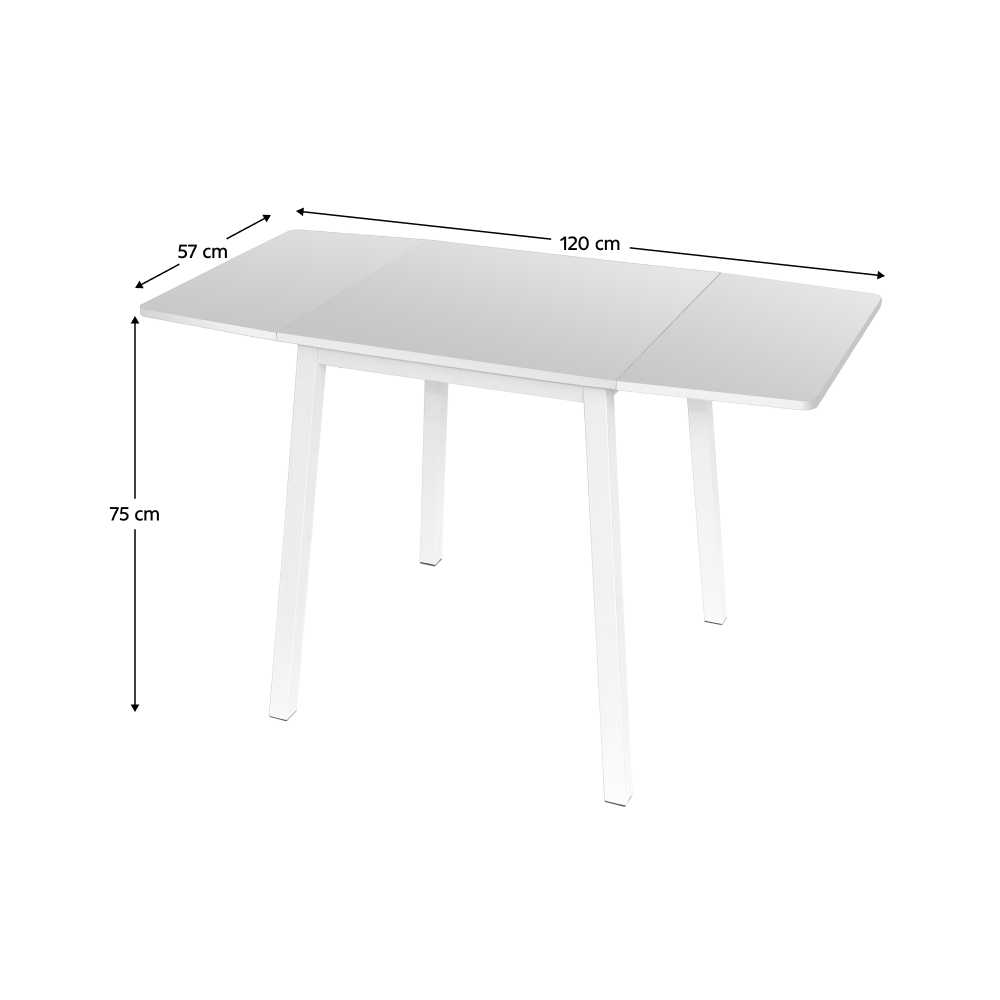 Étkezőasztal, MDF fóliázott/fém, fehér, 60-120x60 cm, MAURO
