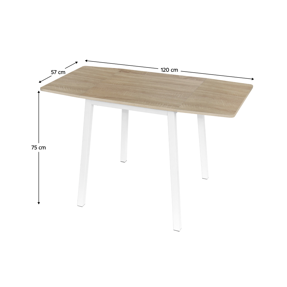 Étkezőasztal, MDF fóliázott/fém, fehér, 60-120x60 cm, MAURO