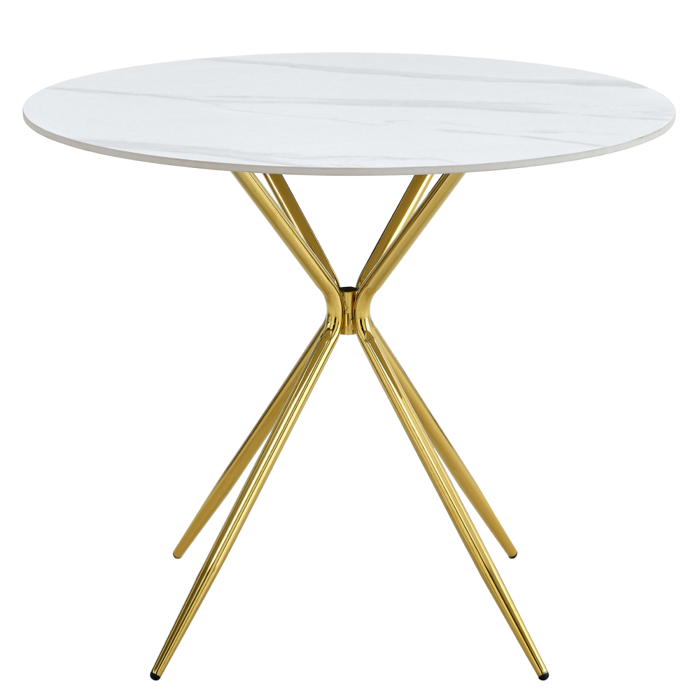 Étkezőasztal, fehér márvány/gold arany króm, átmérő 90 cm, MEKNER
