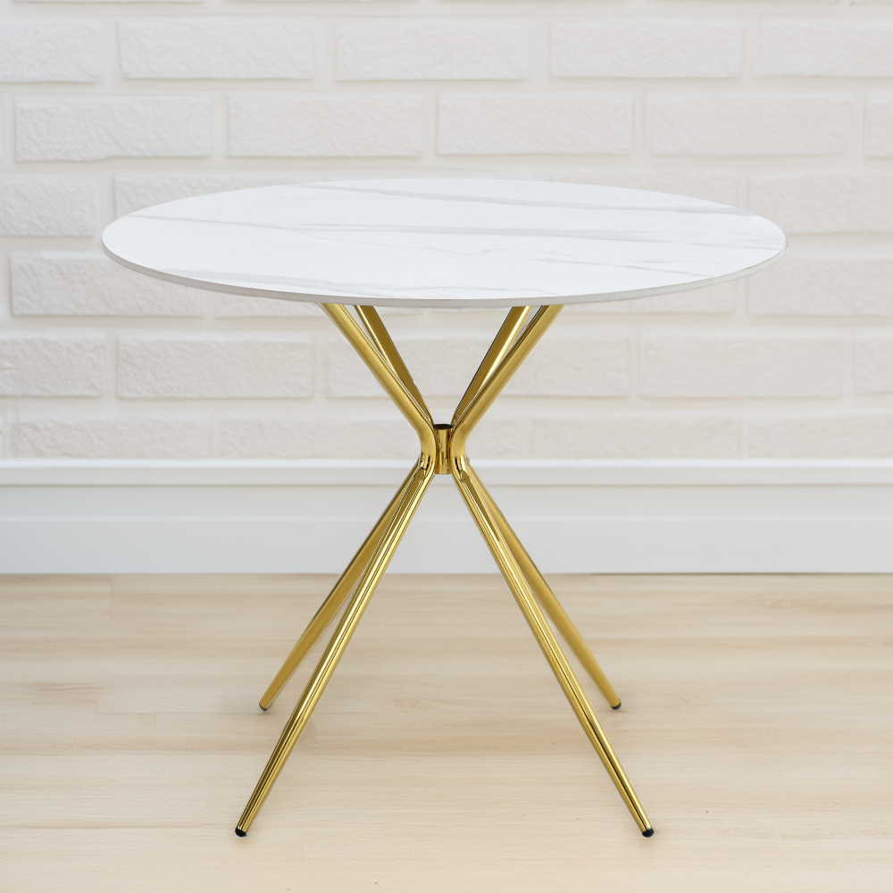 Étkezőasztal, fehér márvány/gold arany króm, átmérő 90 cm, MEKNER