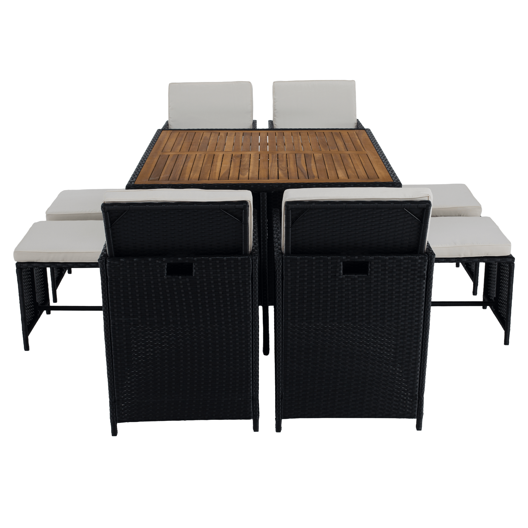 Kerti rattan szett, akácfa, fekete/krémszínű/természetes, MELFORD