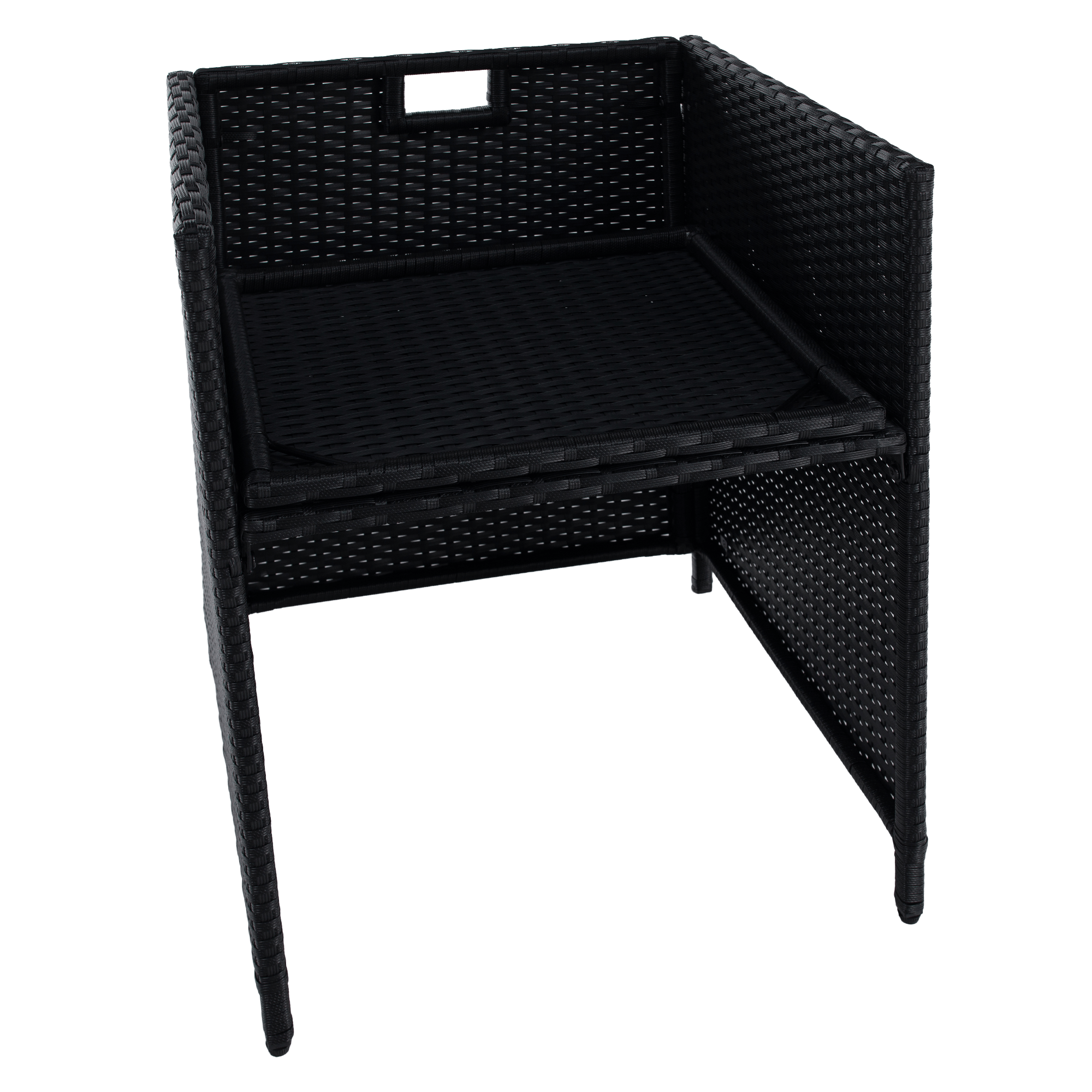 Kerti rattan szett, akácfa, fekete/krémszínű/természetes, MELFORD