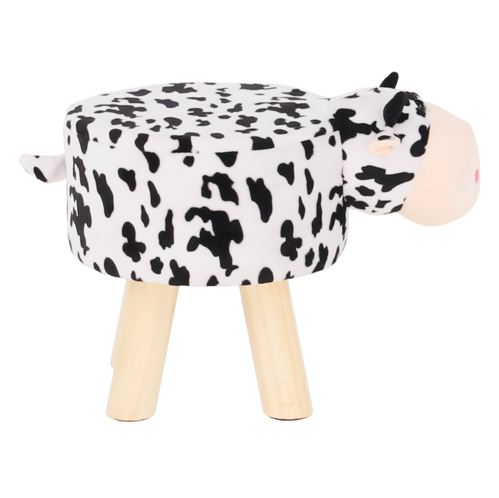 Puff kistehén alakban, Velvet anyag fehér/fekete/natúr, MOLLY