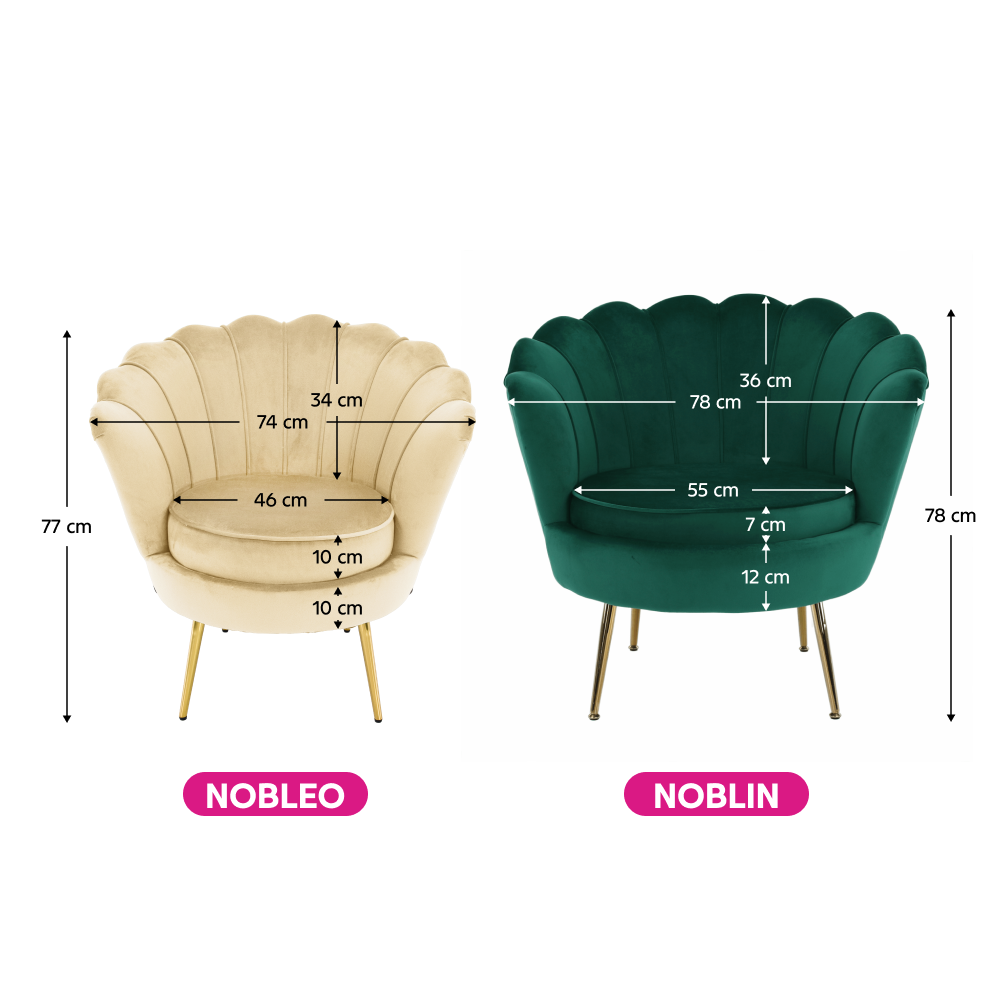 Art-deco stílusú fotel, Velvet szövet/gold arany króm, NOBLEO