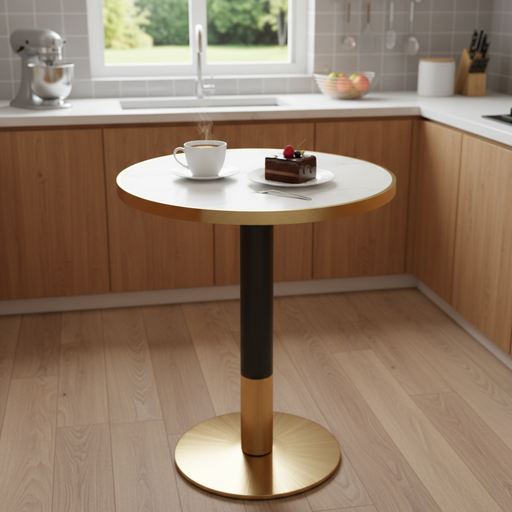 Bisztró asztal étkezőbe, márvány/fekete/arany, átmérő 80 cm, OREN