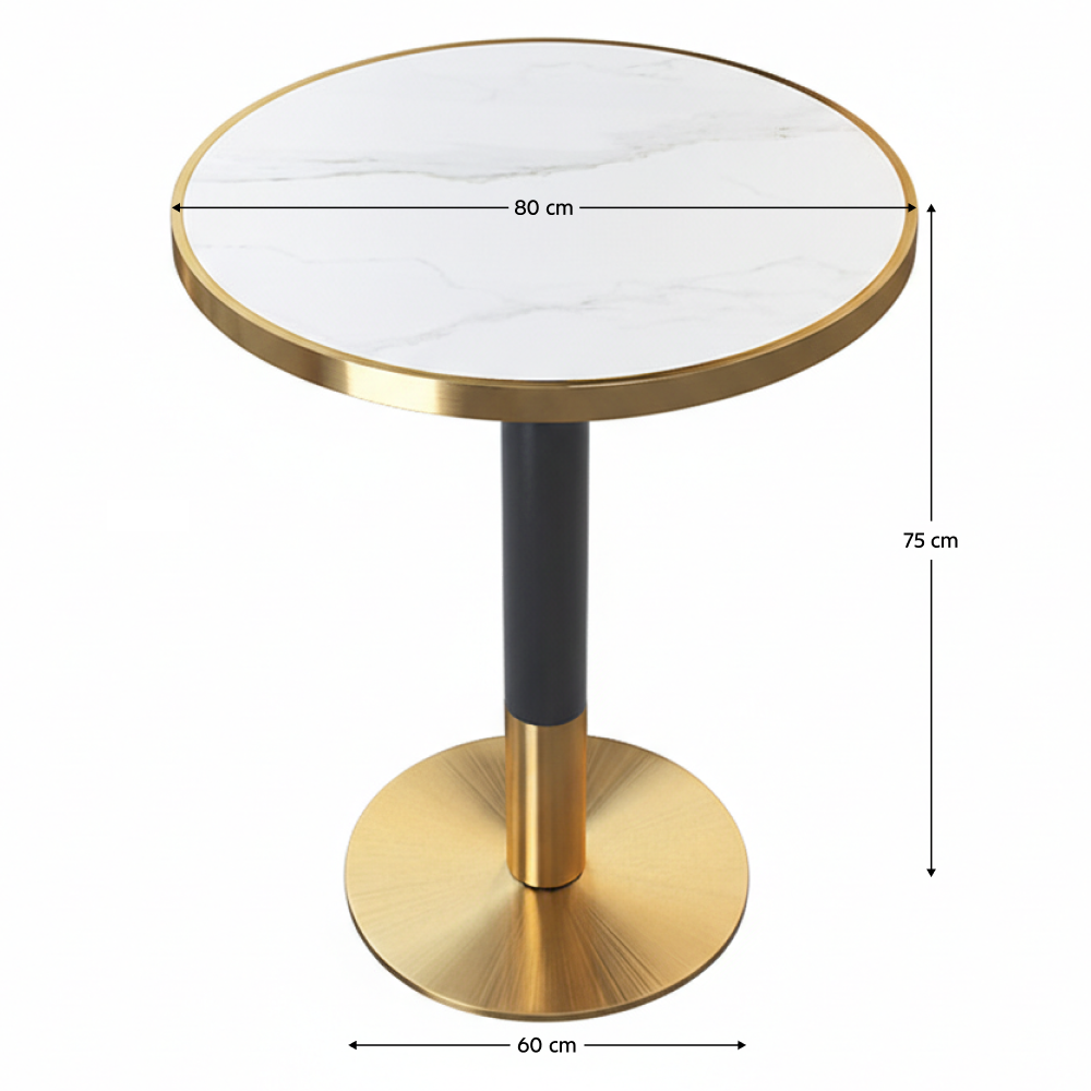 Bisztró asztal étkezőbe, márvány/fekete/arany, átmérő 80 cm, OREN