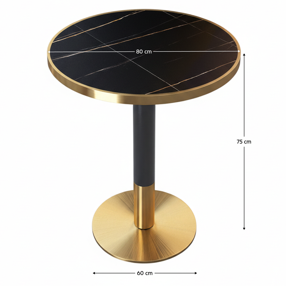 Bisztró asztal étkezőbe, márvány/fekete/arany, átmérő 80 cm, OREN
