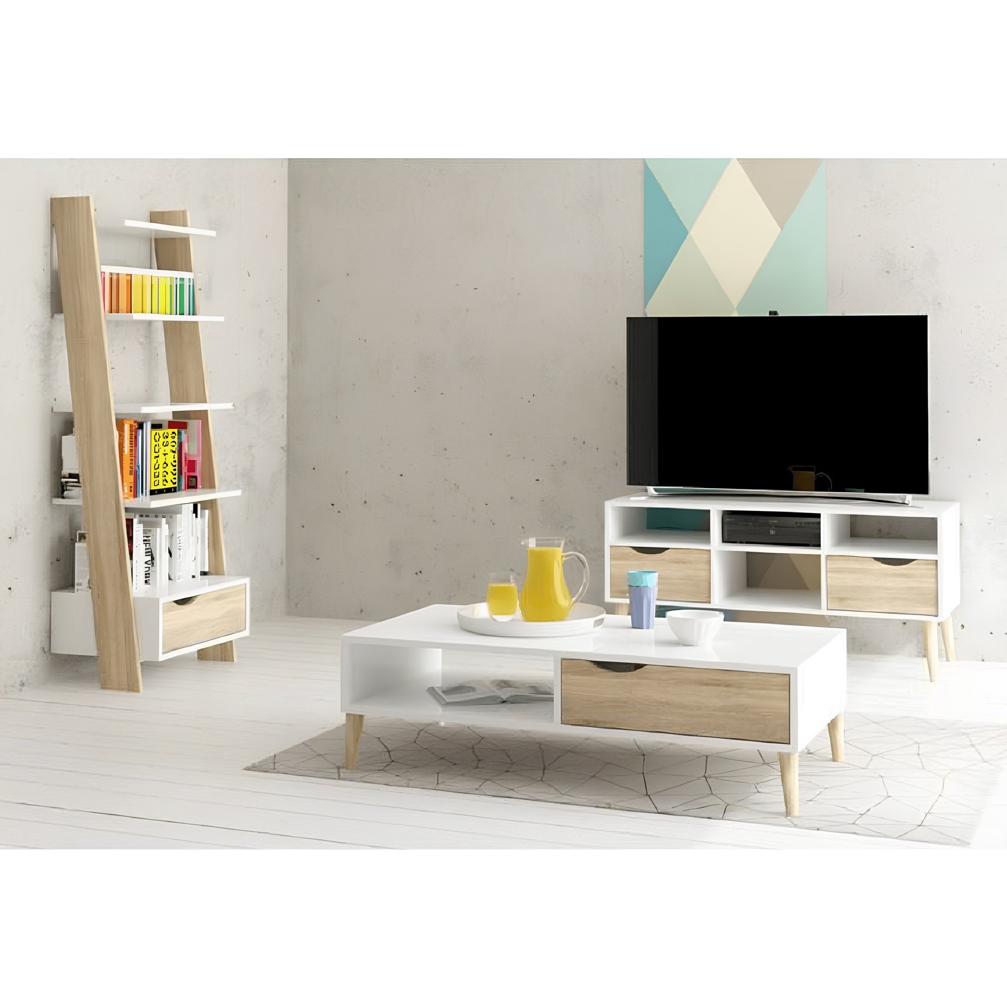 könyvespolc fiókkal, tölgy sonoma/fehér, OSLO 75385