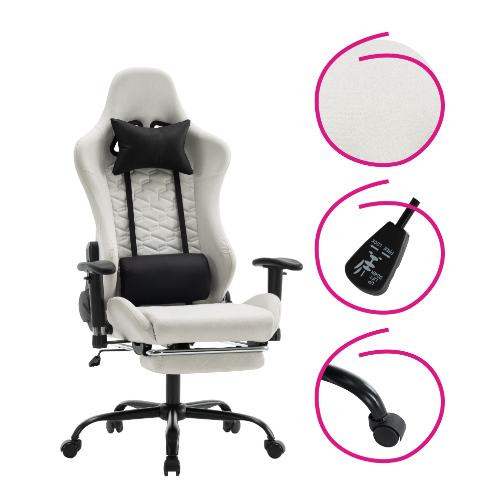 Irodai/gamer szék, fehér/fekete, teherbírás 150 kg, PAPIBAS