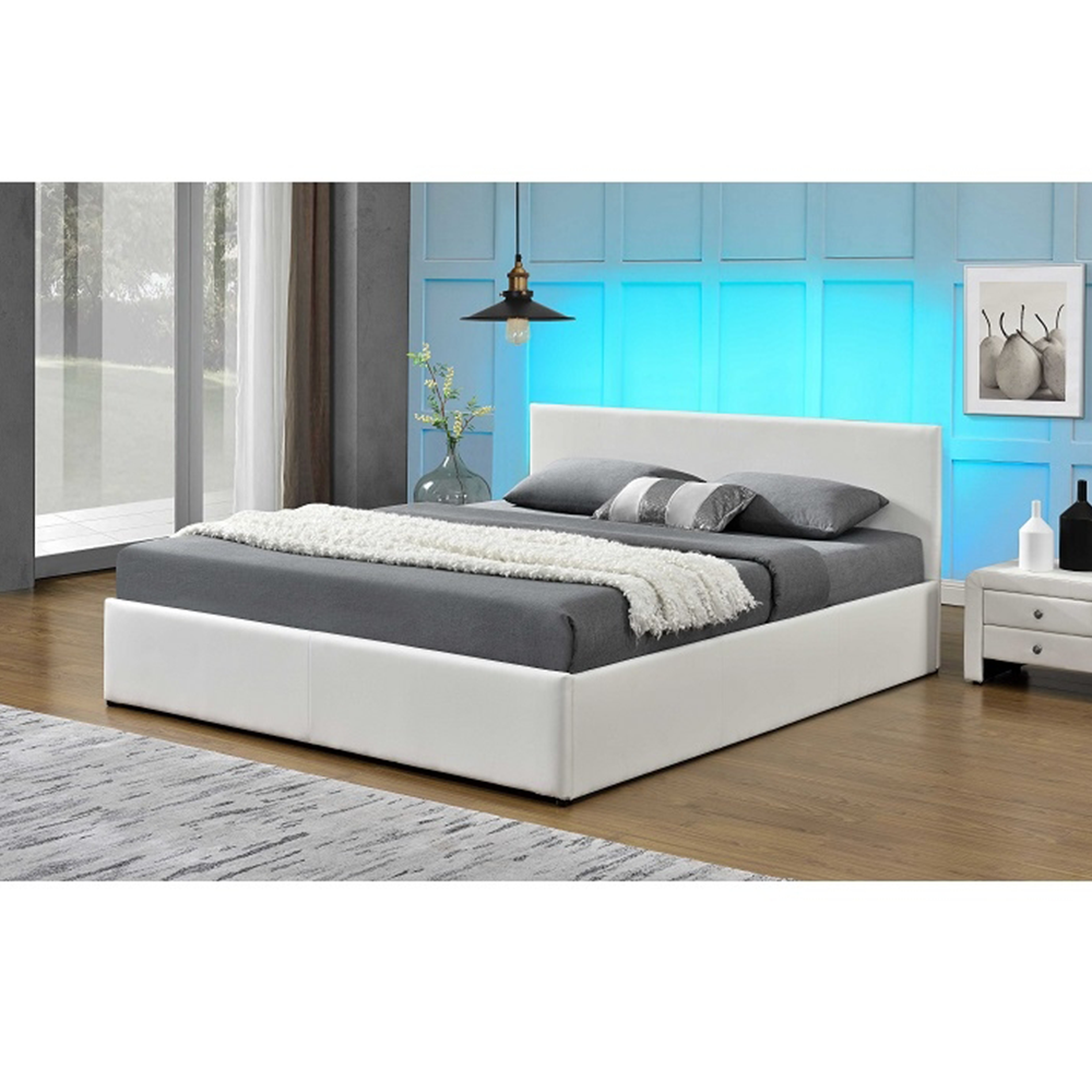 Modern francia ágy RGB LED világítással, fehér, JADA NEW
