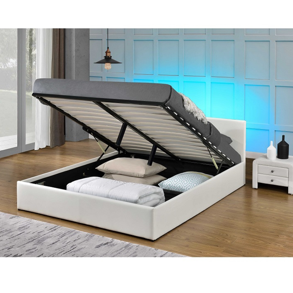 Modern francia ágy RGB LED világítással, fehér, JADA NEW