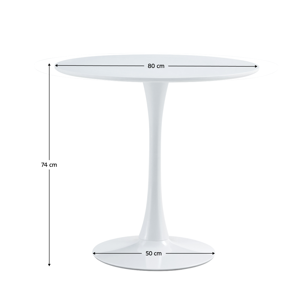 Étkezőasztal, kerek, fehér, matt, átmérő 80 cm, REVENTON NEW