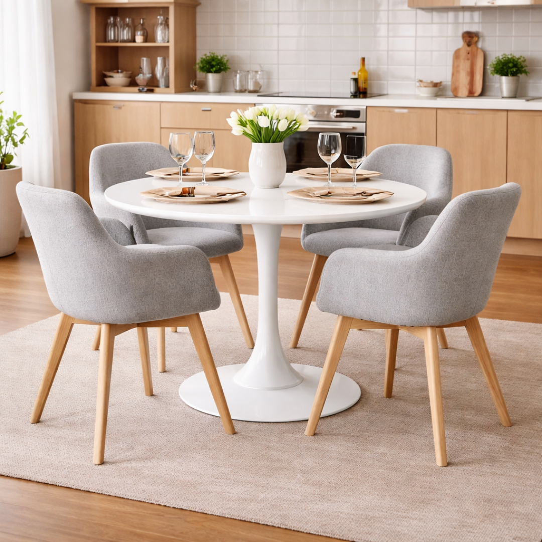 Étkezőasztal, kerek, tölgy/fekete, átmérő 110 cm, REVENTON NEW