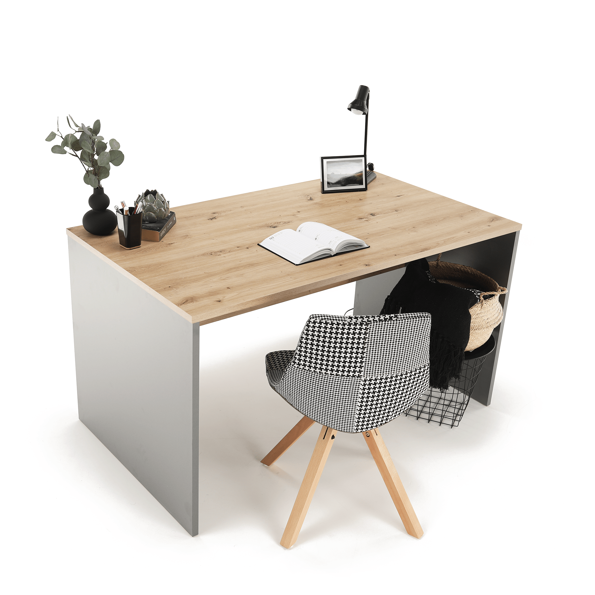 Íróasztal, grafit/tölgyfa artisan, RIOMA NEW TYP 11
