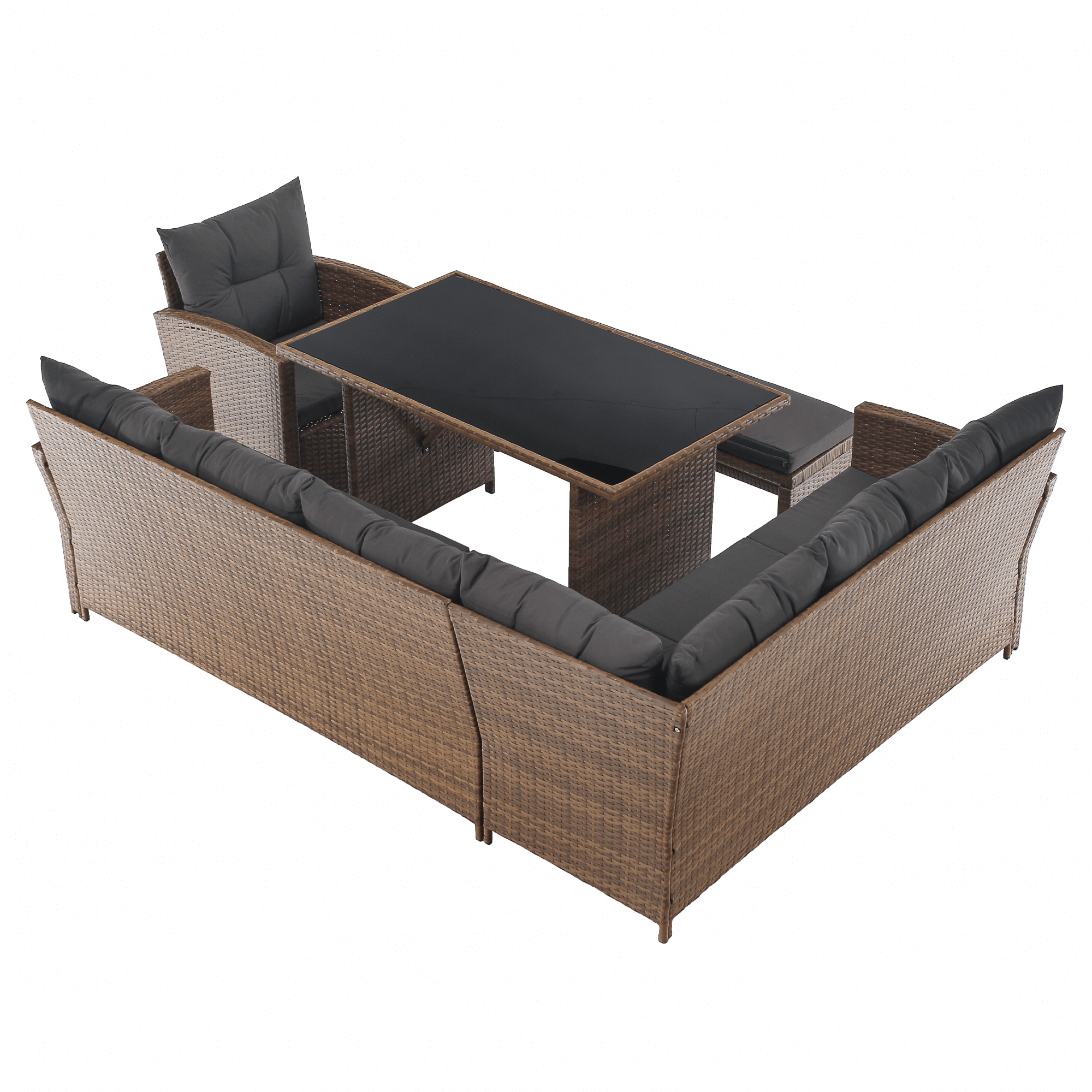 Kerti rattan szett, szürkésbarna/világosbarna, SAGIR