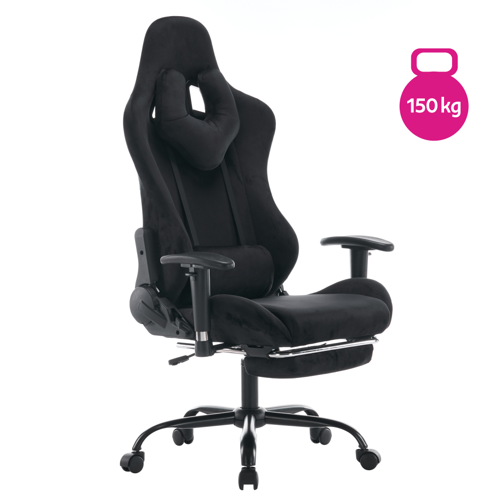 Irodai/gamer szék, fekete Velvet szövet, teherbírás 150 kg, SALOP