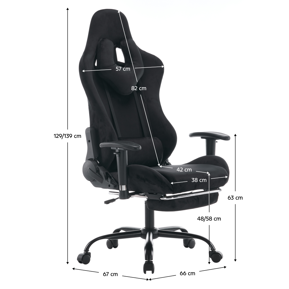 Irodai/gamer szék, fekete Velvet szövet, teherbírás 150 kg, SALOP