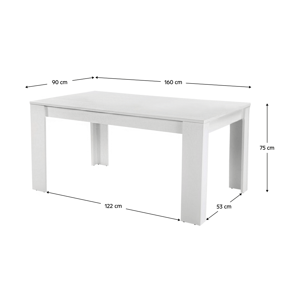 Étkezőasztal, fehér, laminált DTD, 160x90 cm, TOMY NEW