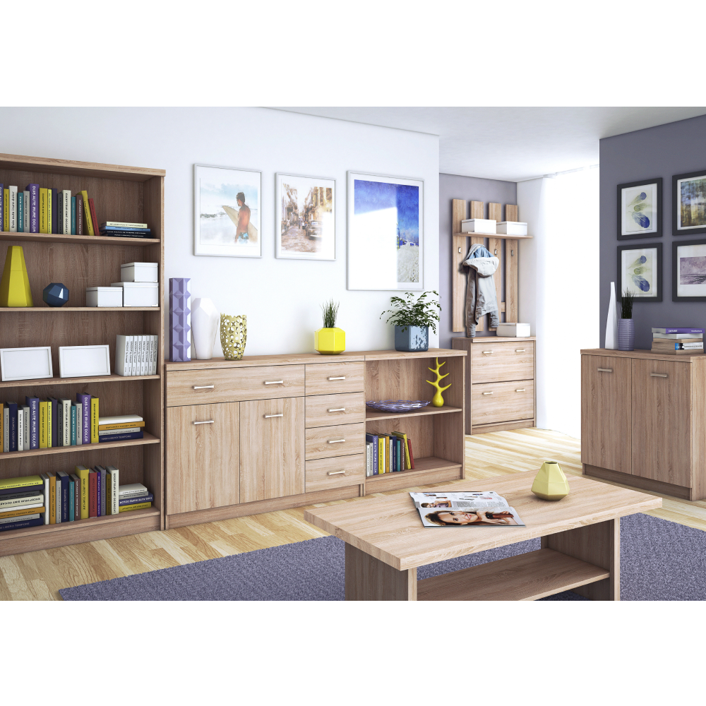 Vitrines szekrény 1D1W1S, fehér/tölgy sonoma, univerzális, TOPTY TYP 03