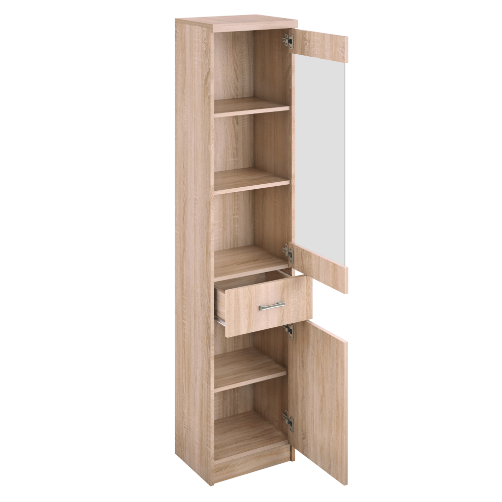 Vitrines szekrény 1D1W1S, fehér/tölgy sonoma, univerzális, TOPTY TYP 03