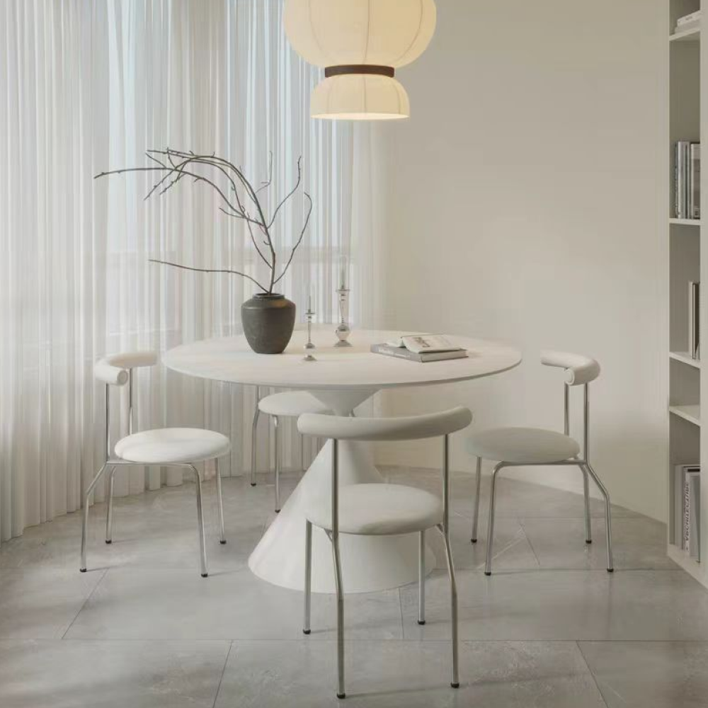 Étkezőasztal, világos márvány/fehér, átmérő 80 cm, VALER