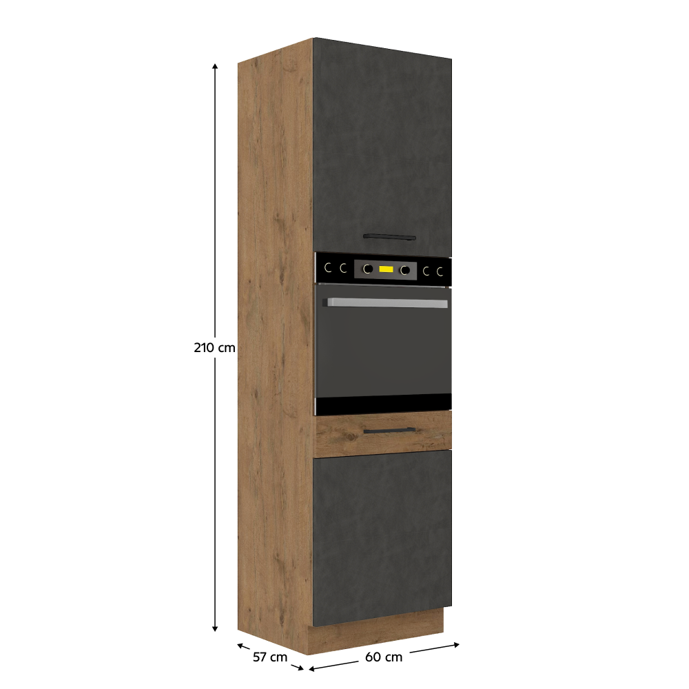 Magas szekrény beépített sütőnek, lancelot tölgy/ fehér extra magas fényű HG, VEGA 60 DP-210 2F