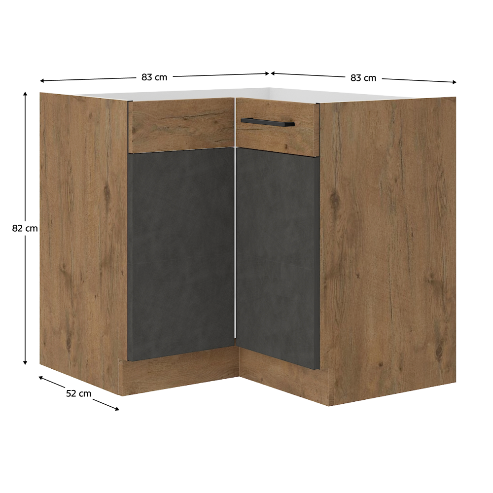 Alsó sarokszekrény, extra magasfényű Hg/lancelot tölgy, VEGA 90X90 DN 1F BB