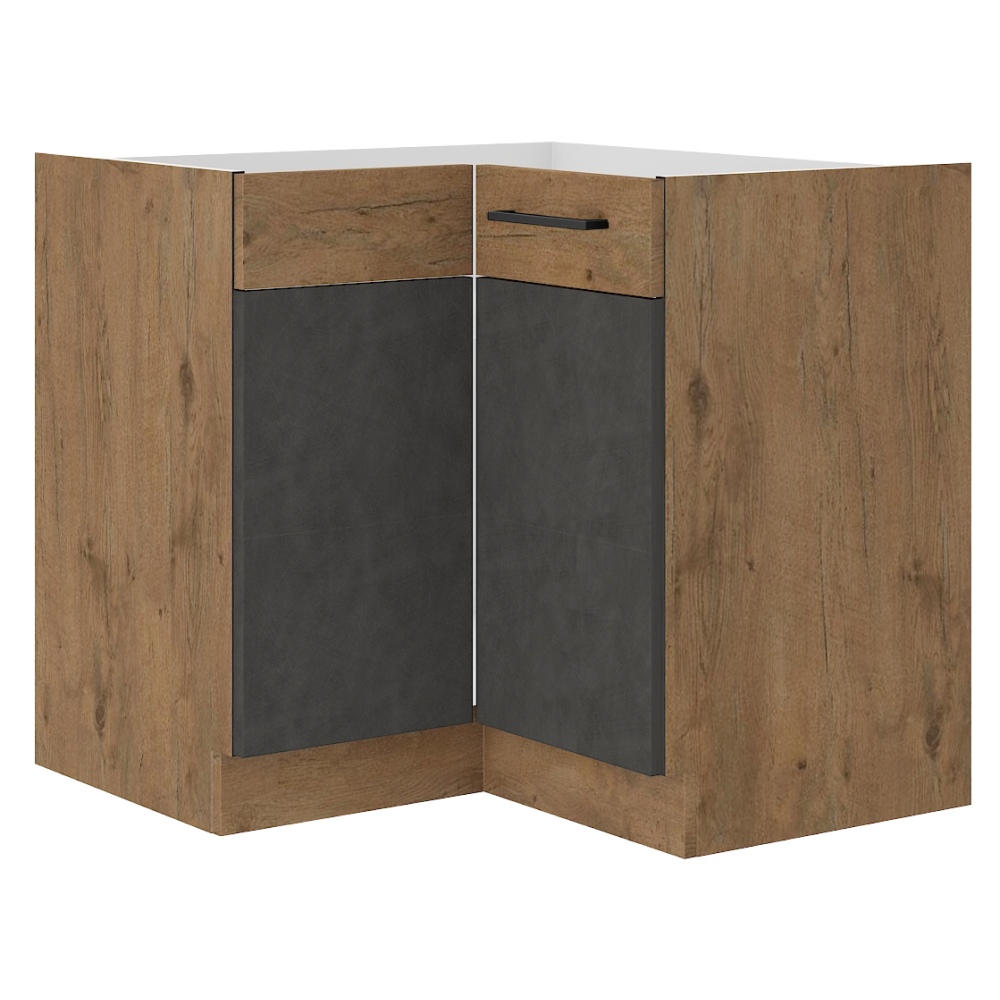 Alsó sarokszekrény, extra magasfényű Hg/lancelot tölgy, VEGA 90X90 DN 1F BB